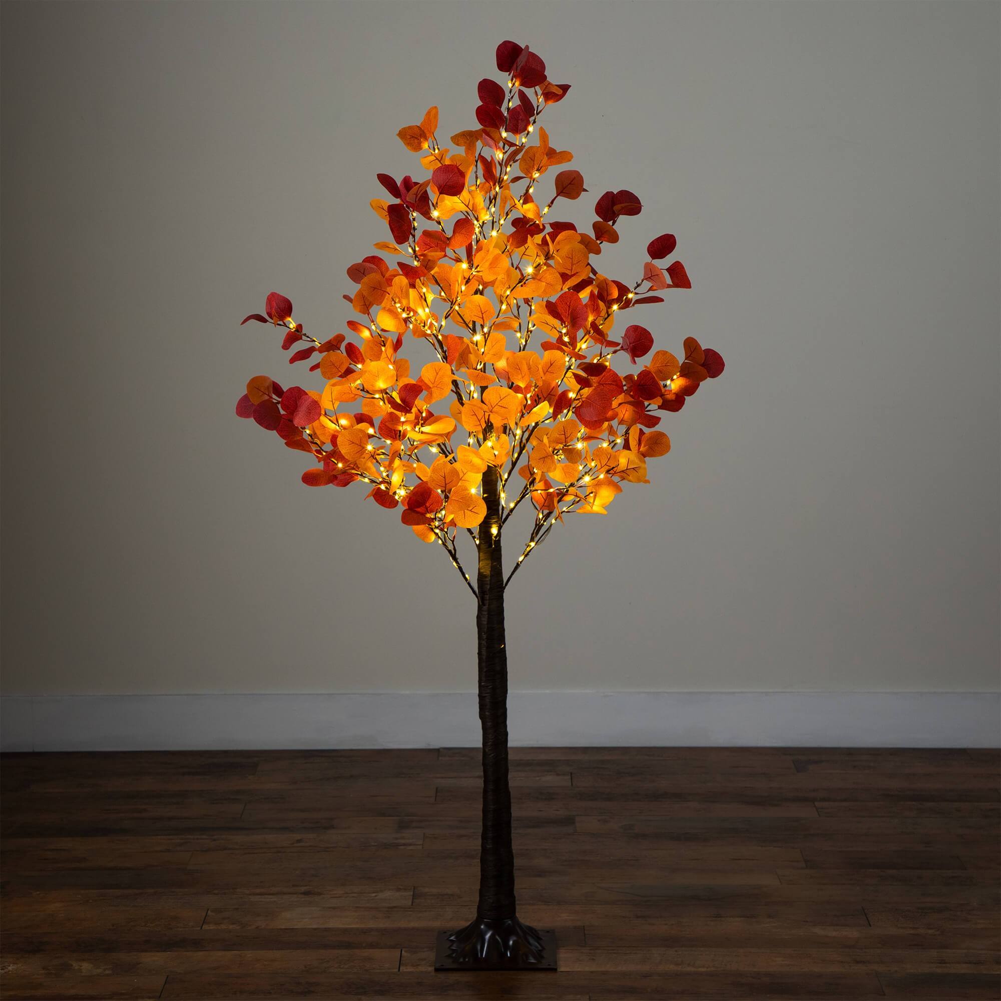 5ft. Pre-Lit Bright Autumn Eucalyptus Artificial Fall Tree with 300 Warm White LED Lights